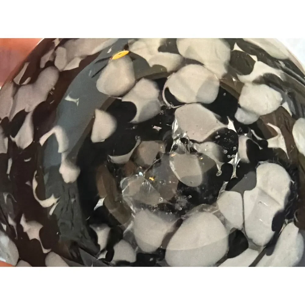 Vintage Black White Art Glass Bud Vase Hand Blown Confetti Speckled 4.5